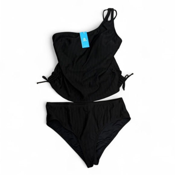 NWT Cupshe Black One-Shoulder Tankini size large - Picture 3 of 3